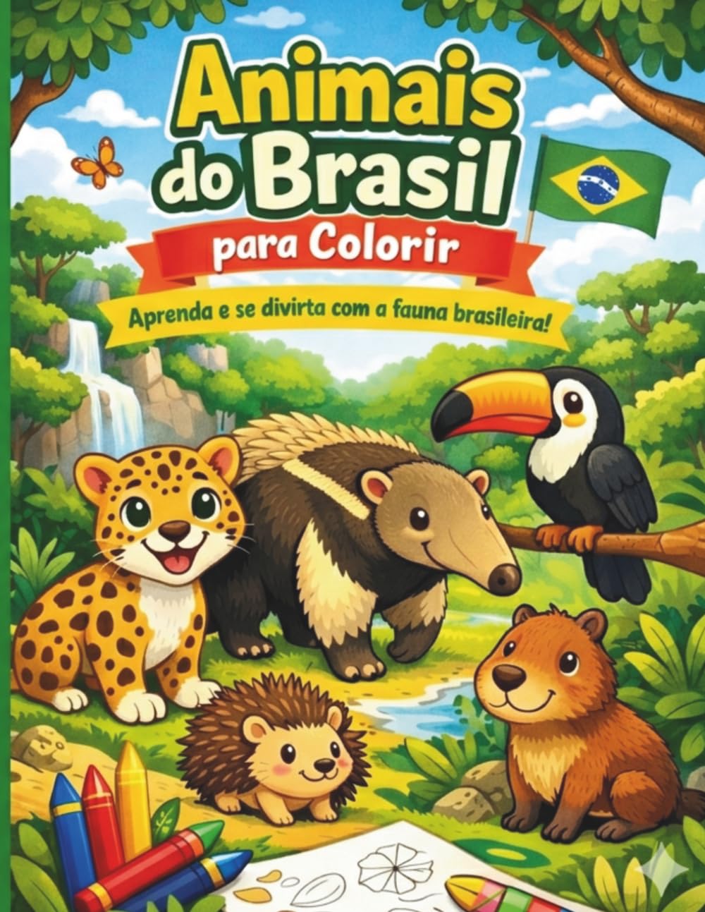 Animais do Brasil para Colorir: Livro educativo infantil com desenhos fáceis para colorir e aprender sobre a fauna brasileira (4 a 6 anos)
