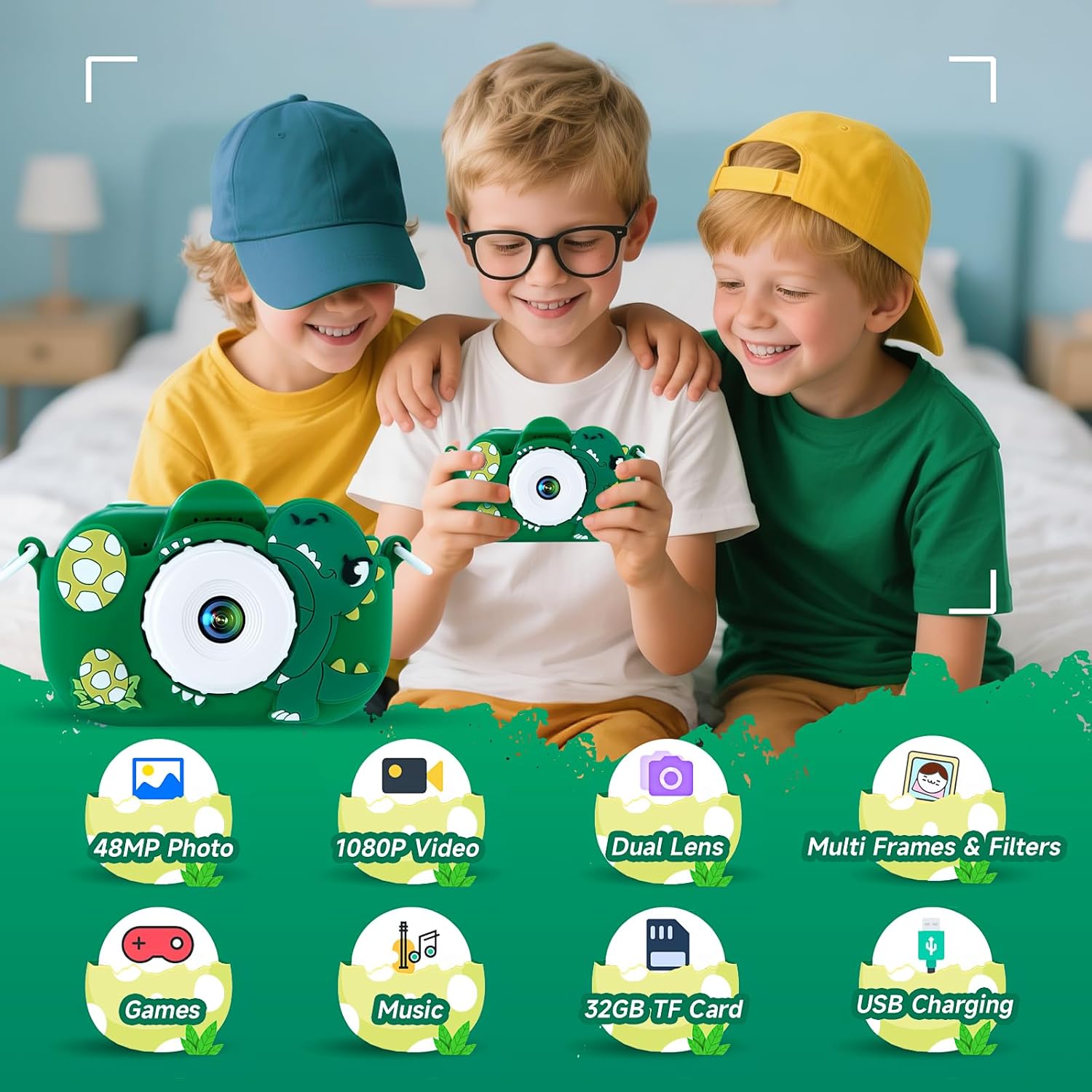 Kids Camera Toys for Boys Ages 4-8, Green Toddler Digital Camera 1080P HD with 32GB SD Card, for 6 Year Old Boys