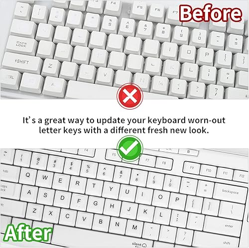 Vista 23 de Calcomanías de teclado inglés, paquete de 2 calcomanías de repuesto para teclado con fuente blanca sobre fondo negro, universales para computadora
