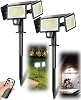 2-in-1 Solar Spotlights Outdoor with Ground Stakes, 304 LED 3000LM Security Flood Lights with Remote, 3 Modes Solar Motion Sensor Lights Waterproof, Wall Lights for Driveway 2Pack-Daylight