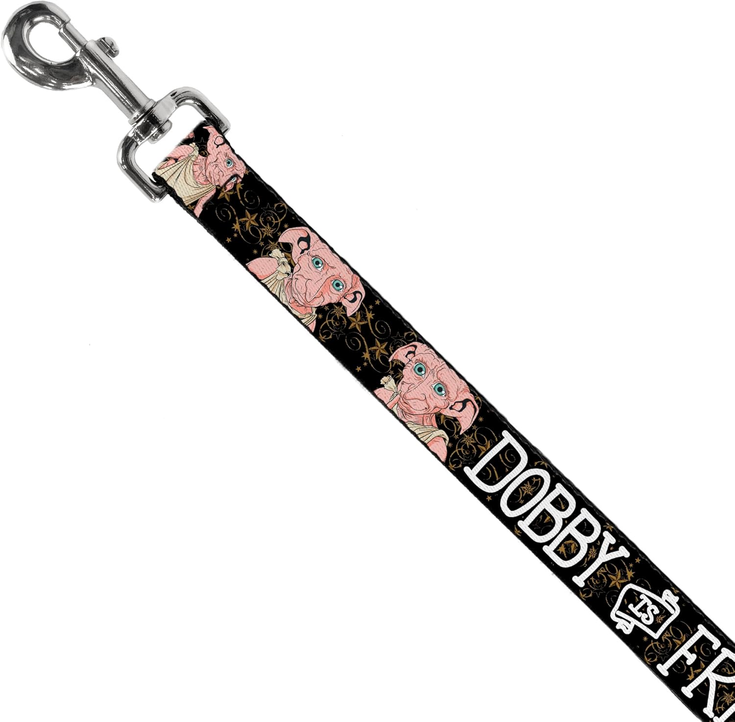 Warner Bros. Pet Leash, Dog Leash, Dobby is Free 3 Dobby Poses Star Swirls Black Gold White, 4 Feet Long 1.5 Inch Wide