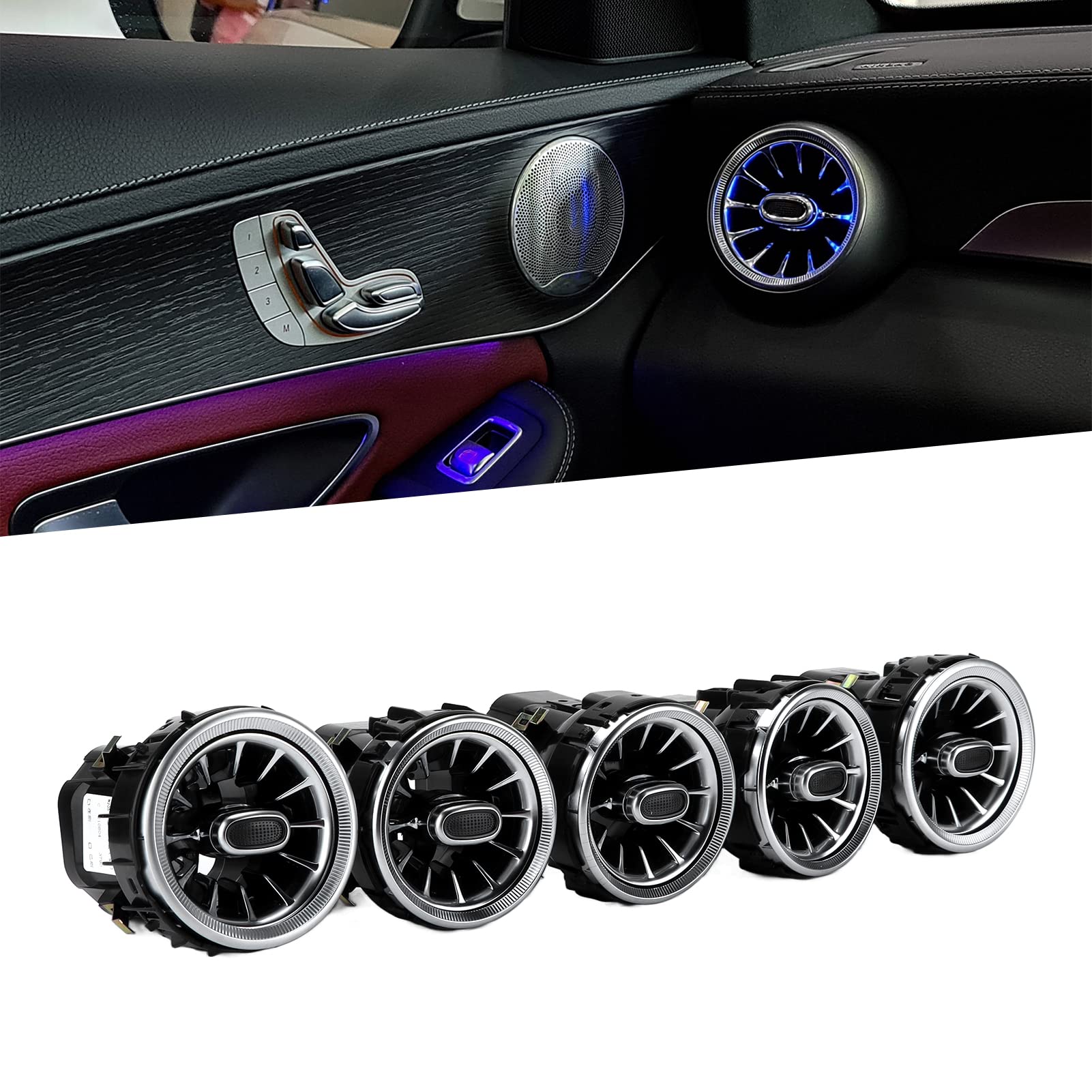 Akozon Turbine Air Vent 5pcs Front 3 Color Led Kit W205 X253