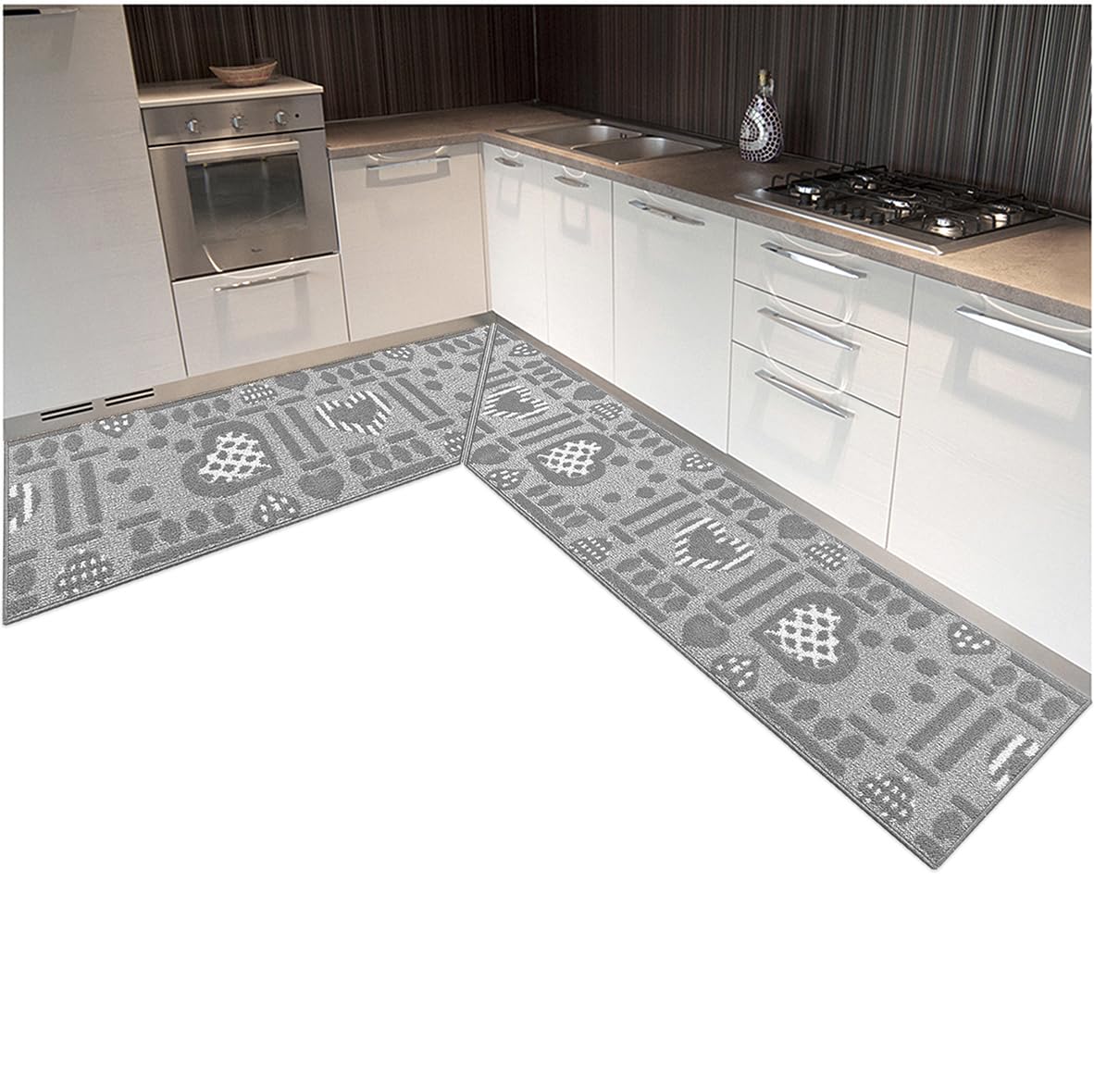 emmevi Tappeto Cucina Angolare Fantasia Cuori 3D Passatoia Ad Angolo Su Misura Antiscivolo Bordato fino a 400cm