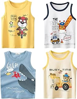 4 Pieces Boys Tank Top Set Babby And Toddler Tank Top Sleeveless Crewneck T-Shirts For Kids Undershirts