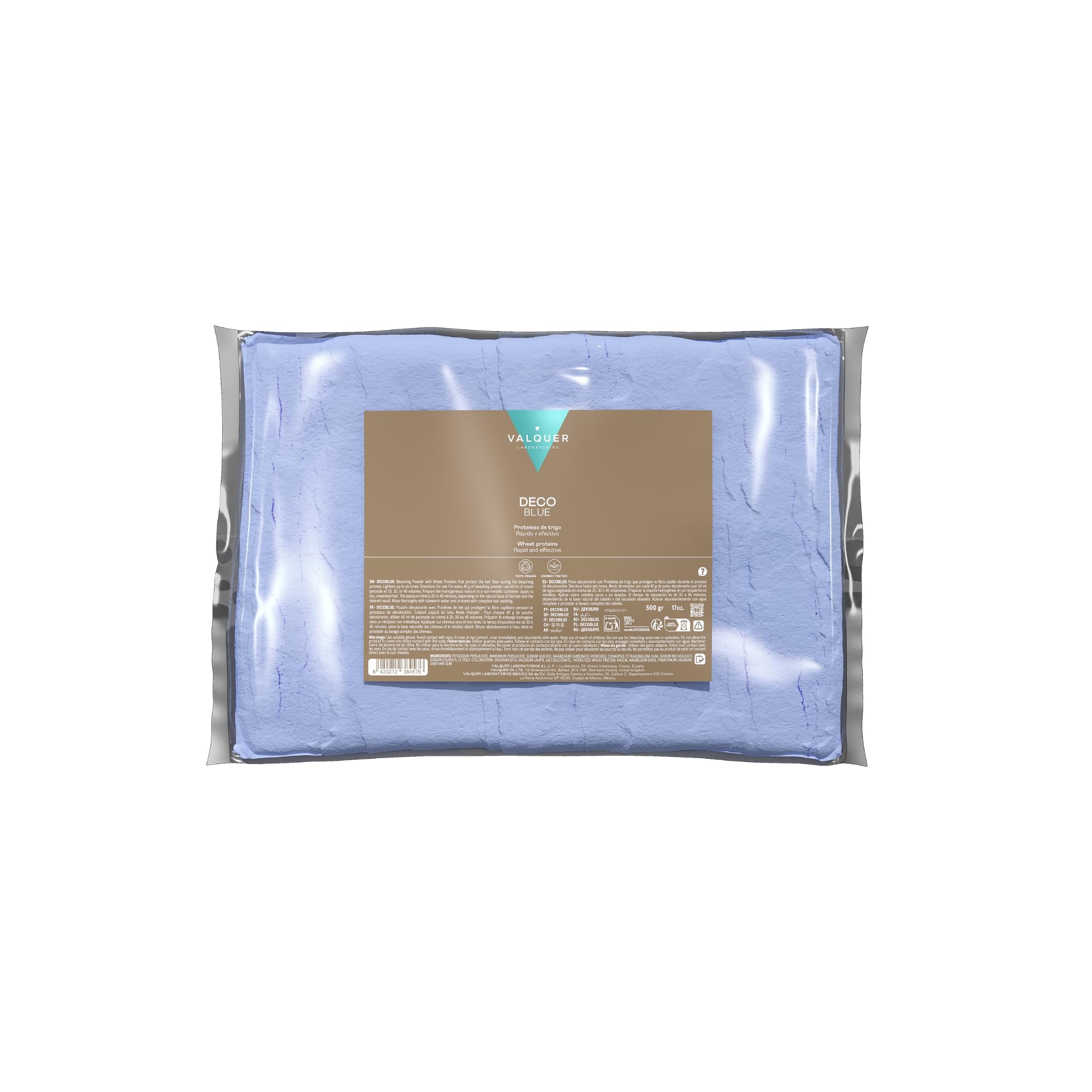 VALQUER Deco Blue Polvere Decolorante Capelli | Schiarisce Fino a 6 Toni | Protegge la Fibra Capillare con Proteine del Grano | Uso Professionale | Vegano | 500 g