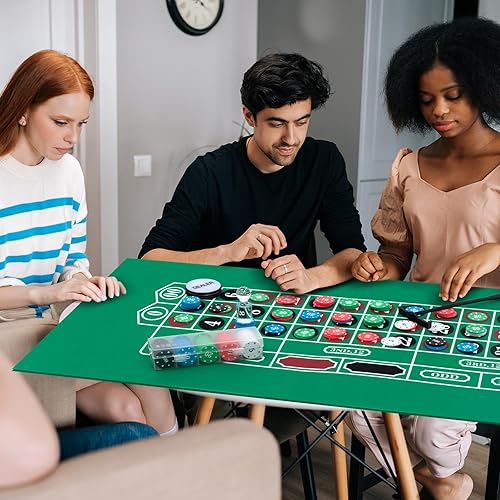 Miniatura 6 de El juego de ruedas de ruleta incluye rueda de ruleta de 10 pulgadas, fieltro de doble cara, 200 fichas, rastrillo de chips, marcador acrílico, botón