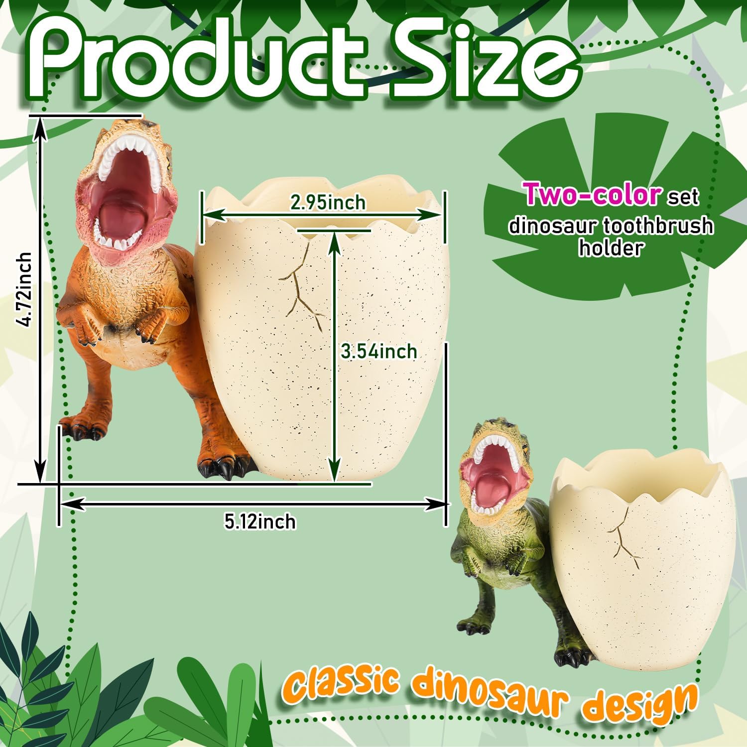 Eaasty 2 Pcs Dinosaur Kids Toothbrush Holders Toothbrush Organizer Funny Dino Resin Cup for Bathroom Easy to Clean Pen Holder Gift Birthday Children's Day Christmas