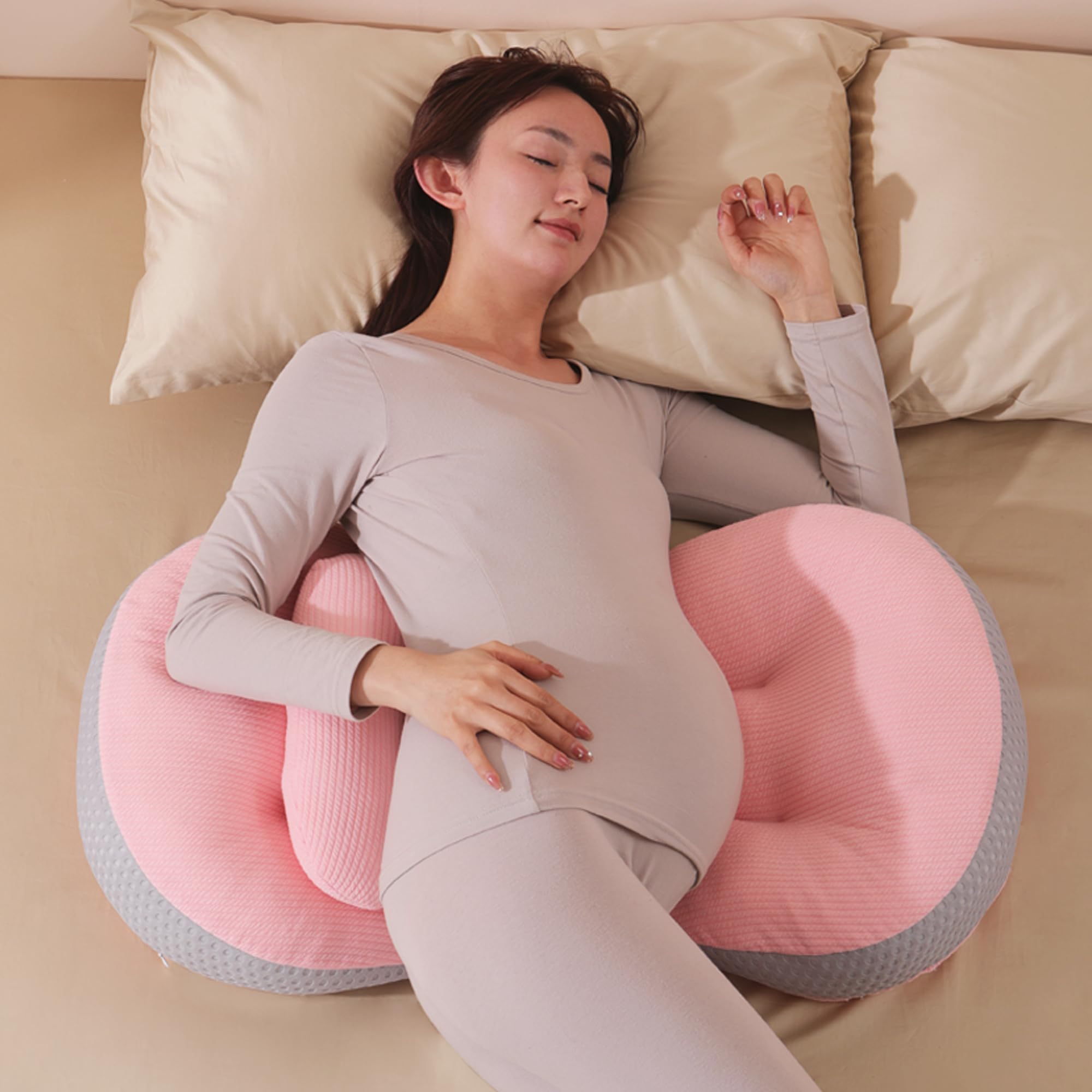 Photo 1 of Genew Pregnancy Pillows for Sleeping, Maternity Baby Pillow for Women, Detachable and Adjustable Double-Sided with Pillow Cover Support for Pregnancy Belly/Back Support, Pink & White