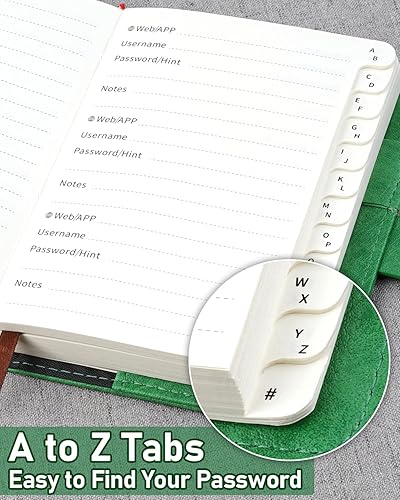 Miniatura 4 de WEMATE Libro de contraseñas con cerradura, libro de contraseñas con pestañas alfabéticas con espacio de más de 600 contraseñas, organizador de