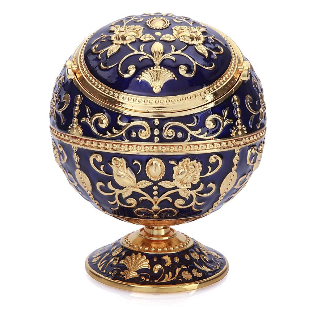 Malayas Men's Navy Blue Vintage Windproof Cigar Ashtray With Lids Metal Portable Cigarette Ashtray And Odor Eliminator For Outdoors And Indoors Use, Hand Stamped Pattern Nice Gift For And Wo (Navy Blue)