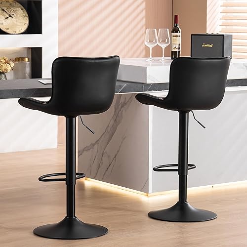 Miniatura 70 de YOUNUOKE Taburetes de bar de altura de mostrador para isla de cocina de 24 pulgadas, de metal, negro, juego de 2 taburetes giratorios ajustables con