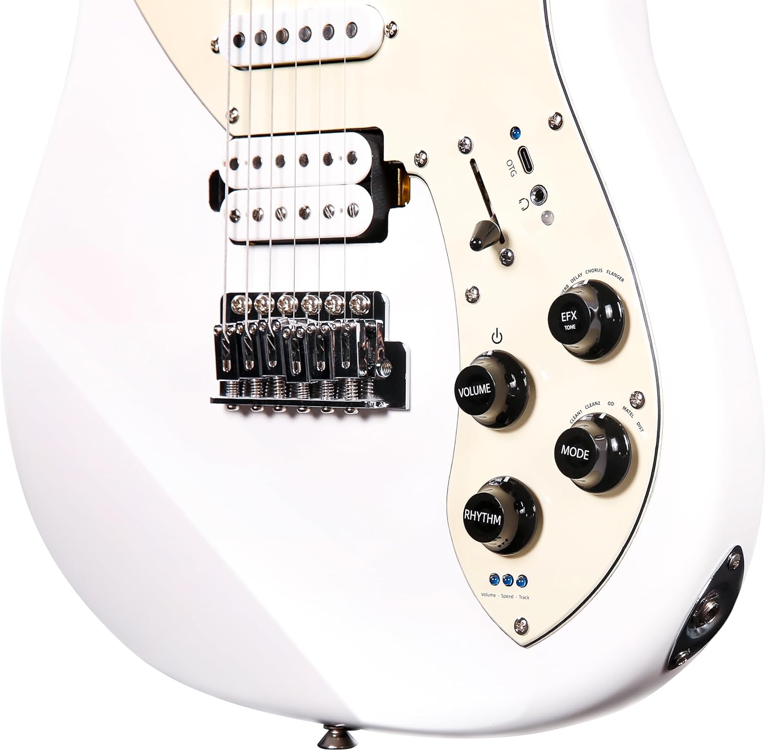 TYMA E7 Electric SmartGuitar, Snow Feather White, Built-in Effects, 5 Amp Tones, 52 Drum Presets, Bluetooth, OTG Recording, Gig Bag