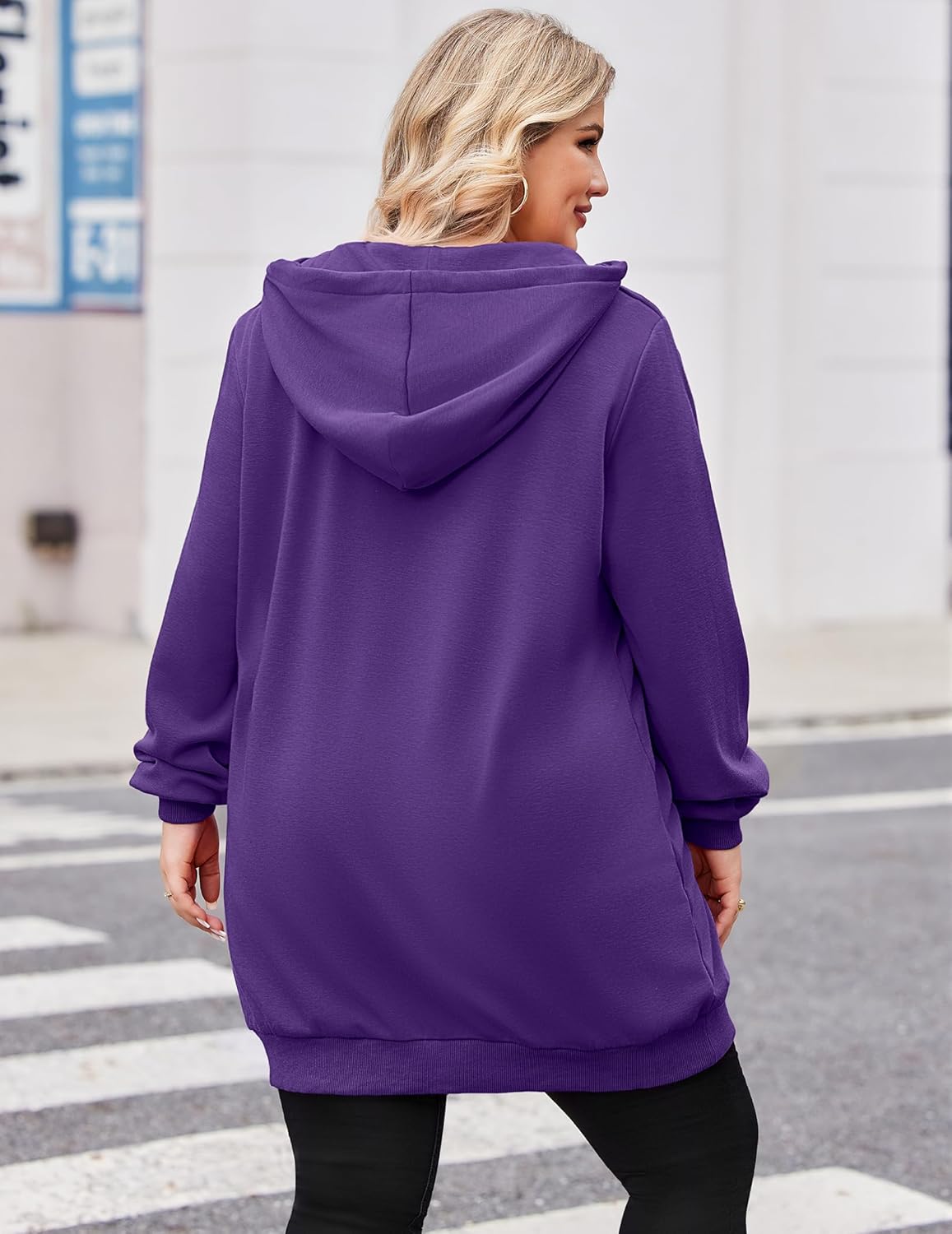 IN'VOLAND Women Plus Size Zip Up Hoodies Long Sleeve Tunic Sweatshirt Long Fleece Hoodie Jacket with Pockets - Image 6