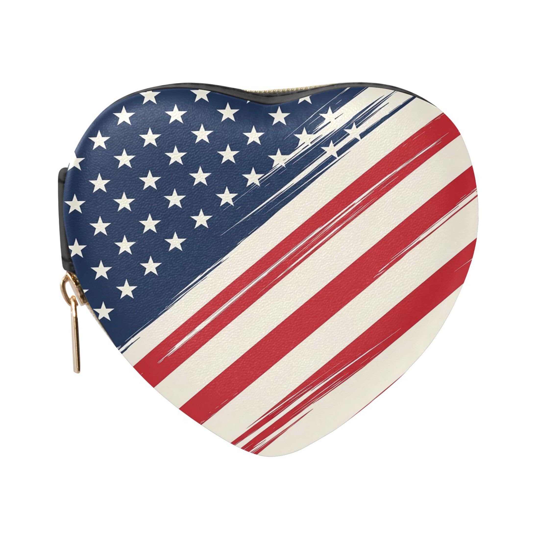 Fuauuyl Grunge American Flag Small Jewelry Box Heart-Shaped Jewelry Case, Portable Travel Organizer Bridesmaid Proposal Gift for Women Girls