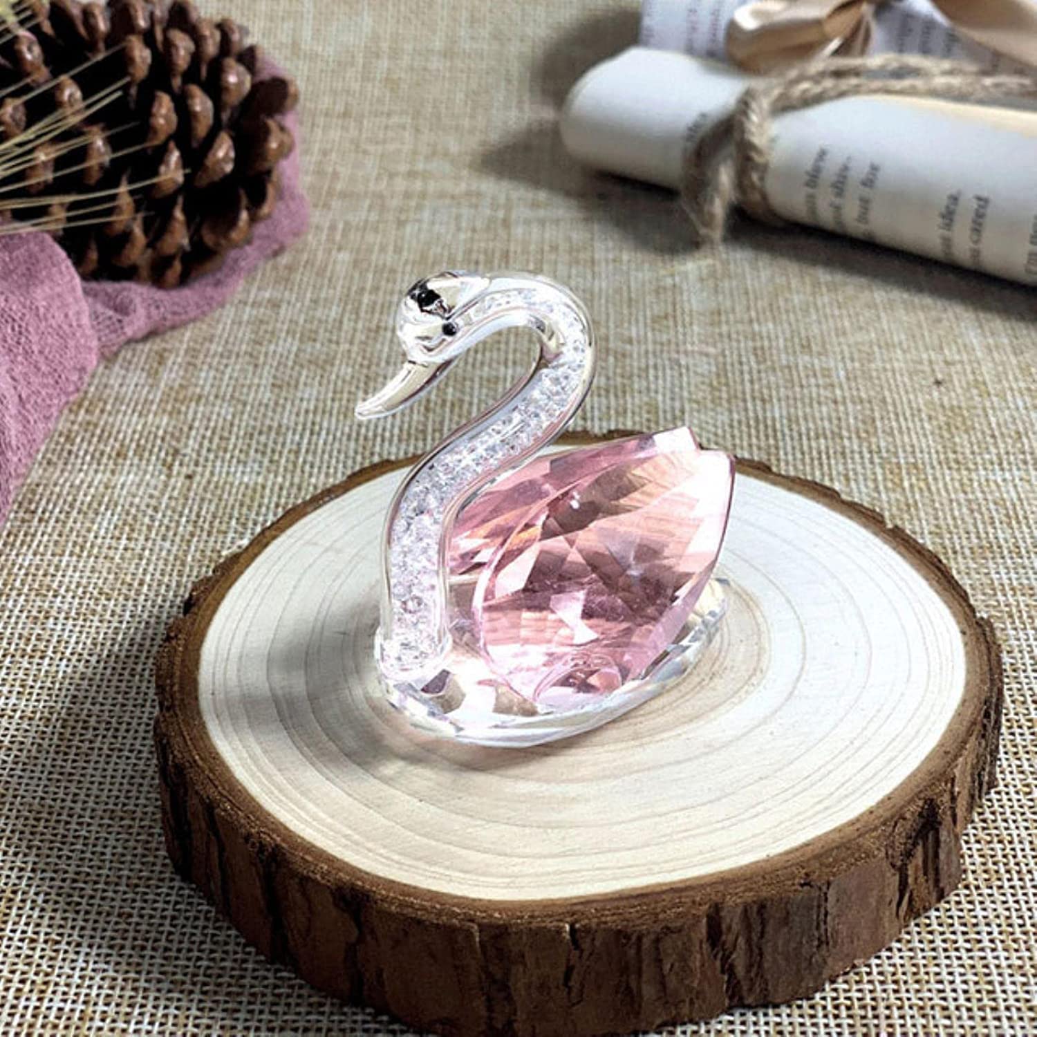Sdydsge Roze Crystal Ornaments, Crystal Gifts,Glass Figurines,1 Pc 6 Colors Cute Swan Collection Diamond Animal Paperweight Table Craft Home Decor Pink (Color : Blu)(Roze)
