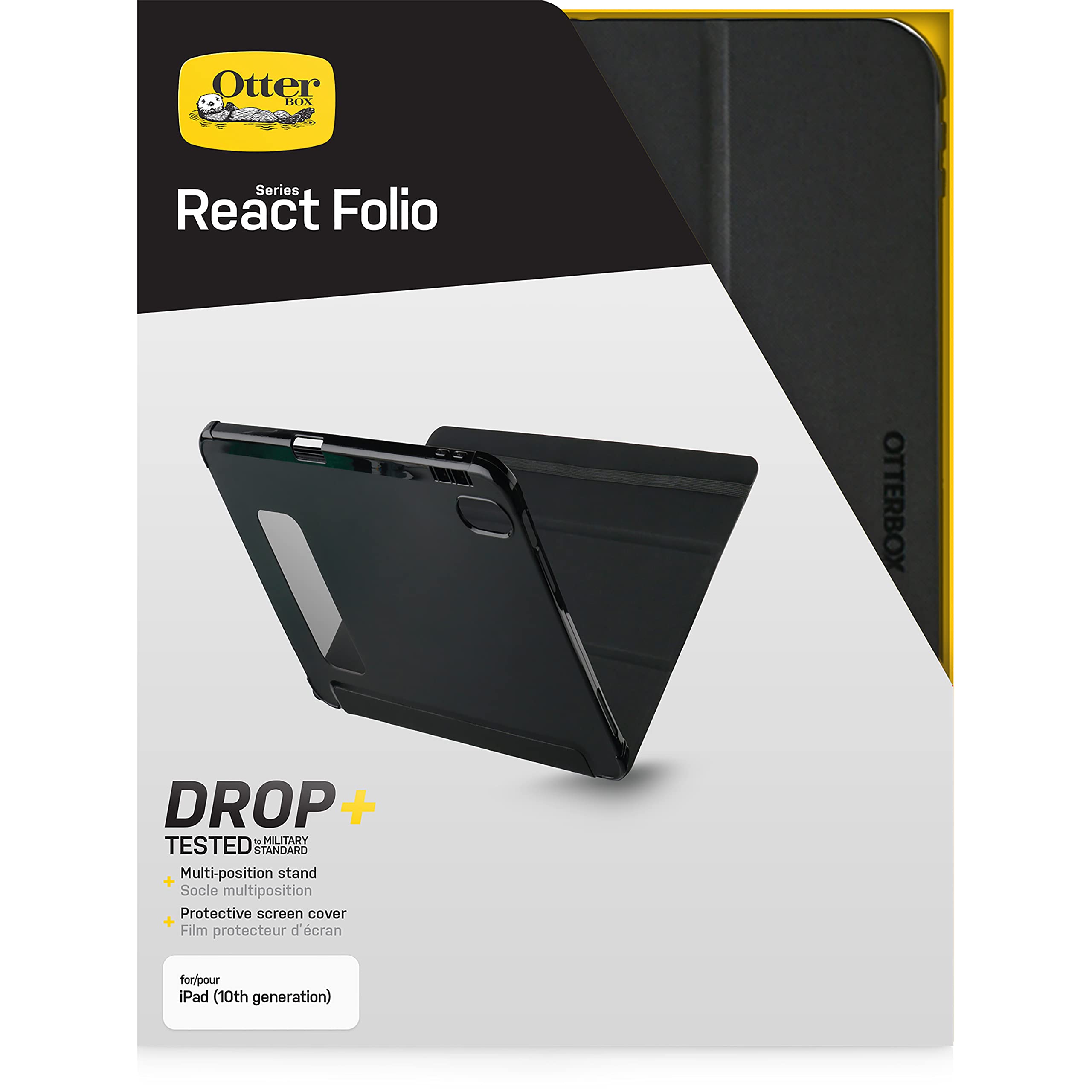 OtterBox React Folio Etui na iPad (A16) 11. / 10. Generacji, Czarne | Do iPad 11" 2025,iPad 10,9" 2022, odporny na upadki, smukły futerał ochronny, przetestowany zgodnie ze standardami wojskowymi