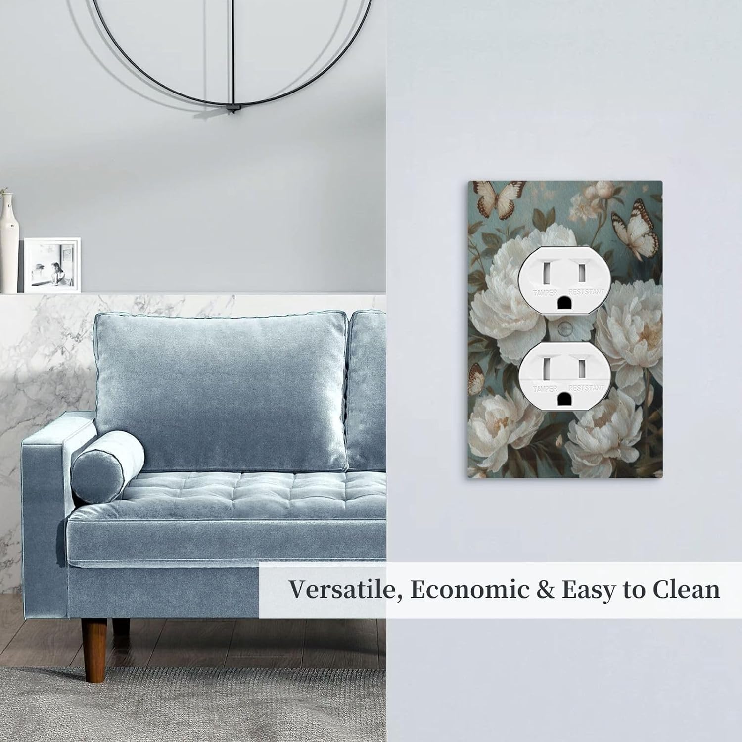 Decorative Art Light Switch Covers Butterflies & Peonies 1 Gang Single Duplex Outlet Wall Plate Switchplate Electrical Faceplate for Home Decor