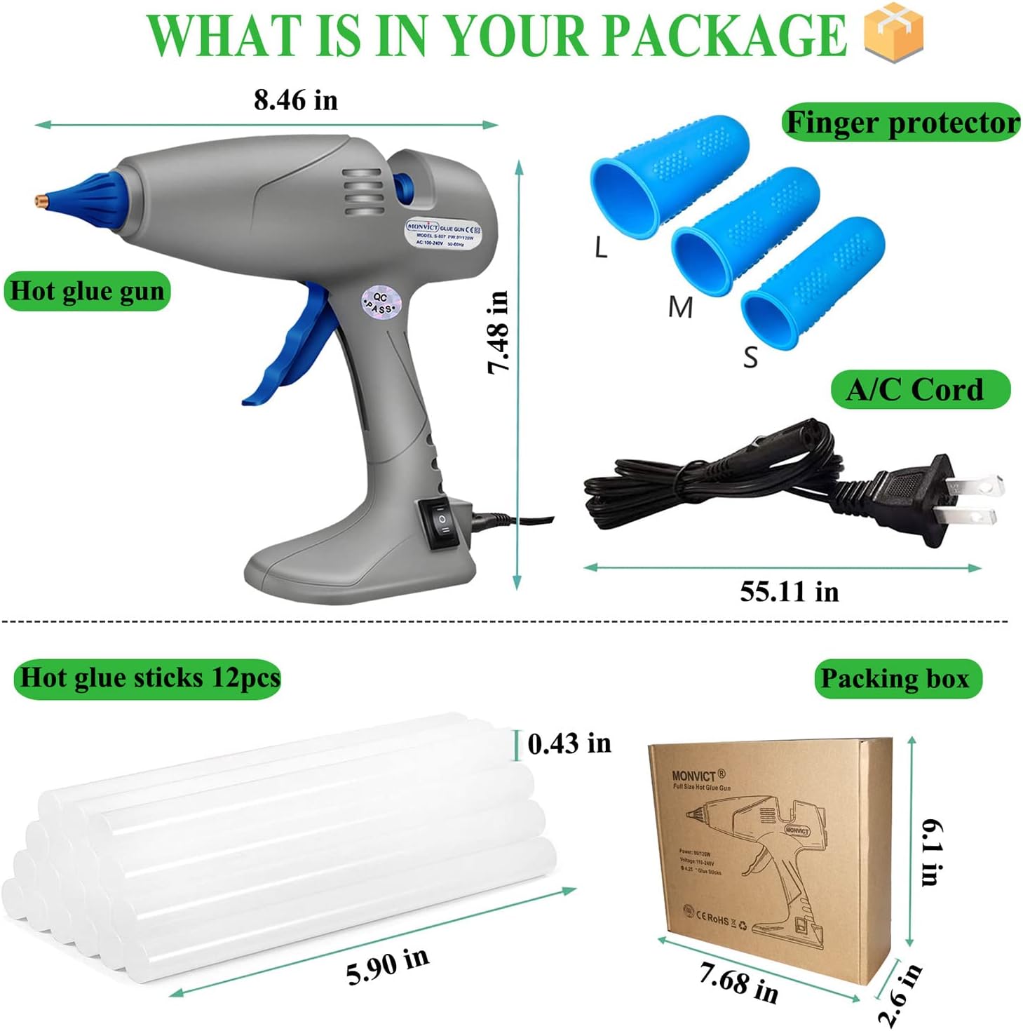 MONVICT Full Size Hot Glue Gun S807 (80W/120W) & Mini Hot Glue Gun With Base Stand S808 40W