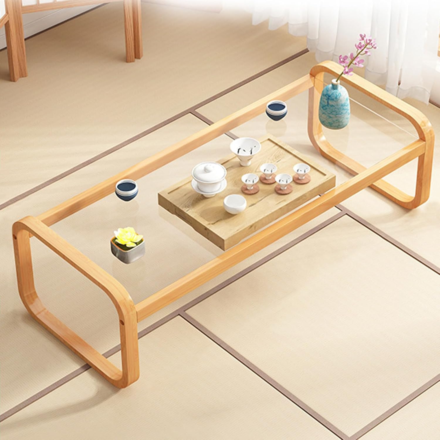 Amazon.com: SUZEPER Bamboo Tempering Glass Japanese Floor Table ...