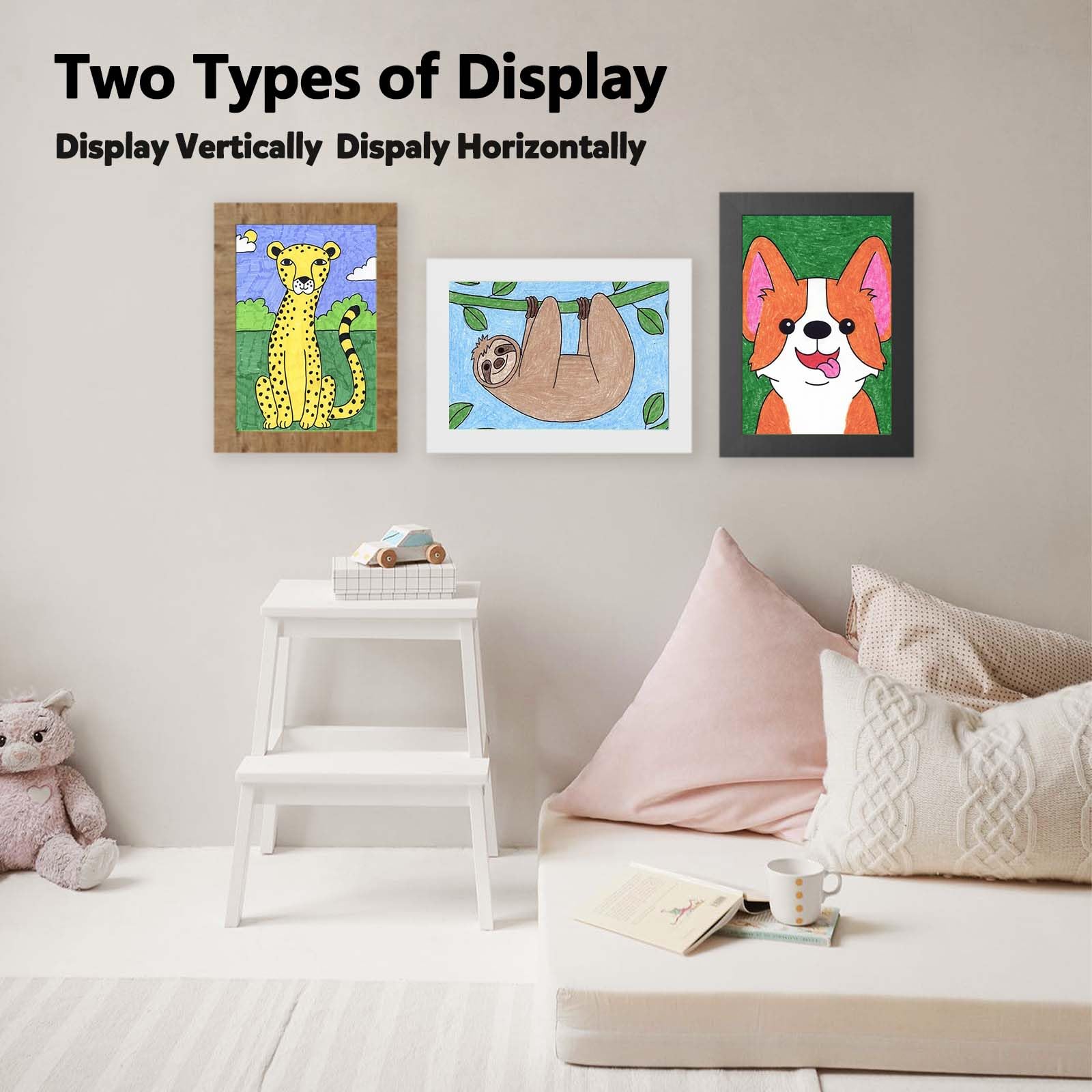 2 Stück Bilderrahmen Kinderzeichnungen A4 für 150 bilder, Frontöffnung Kinder Kunst Rahmen Aufklappbar A4, Ideal für Kinderzeichnungen, Kunstwerken, Schule, Familie(Weiß)