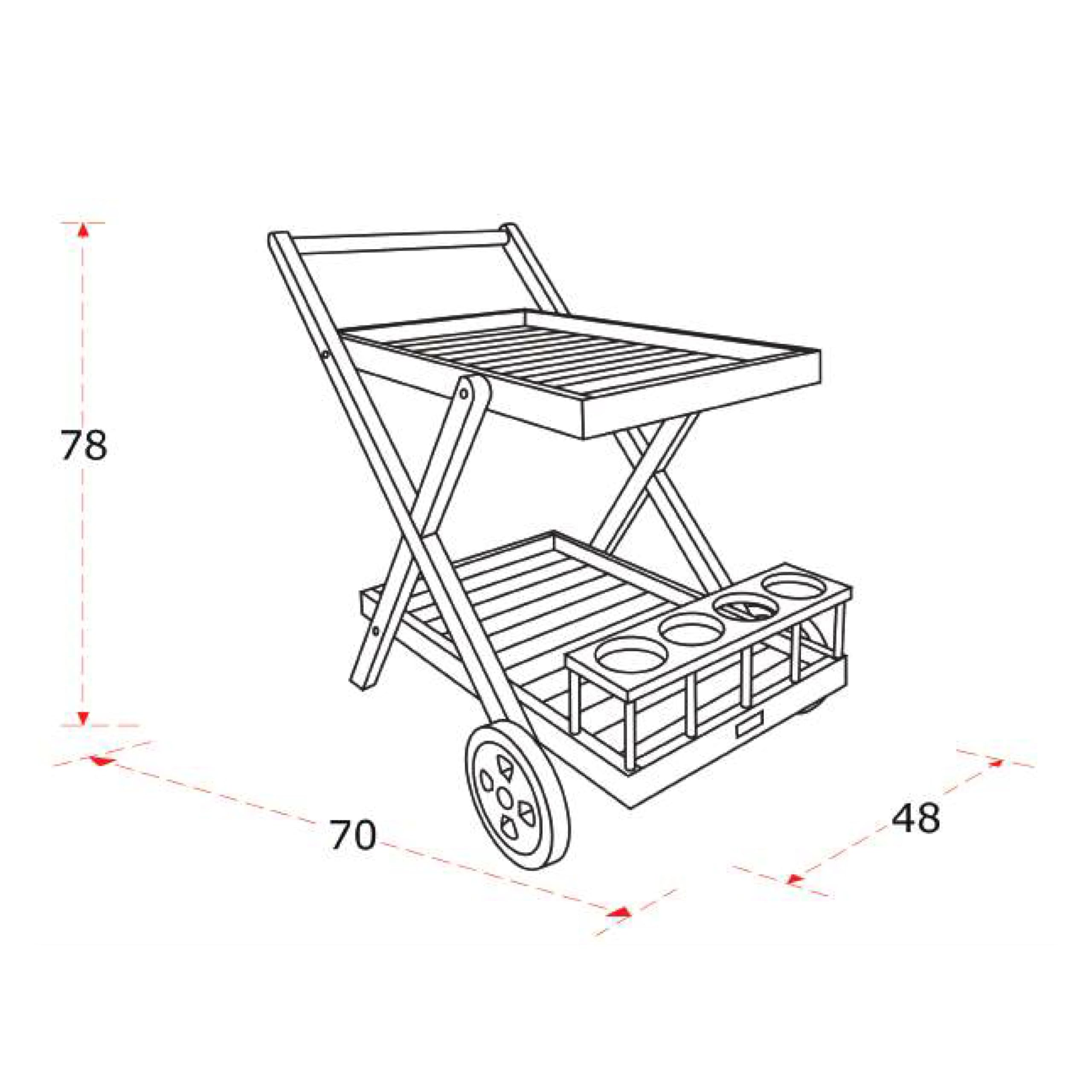 AXI Bodhi Carro de Servicio de Madera de Teca con 2 estantes y Botellero | De Cocina con Ruedas para Jardin, Balcon, Terraza | 70 x 48 x 78 cm