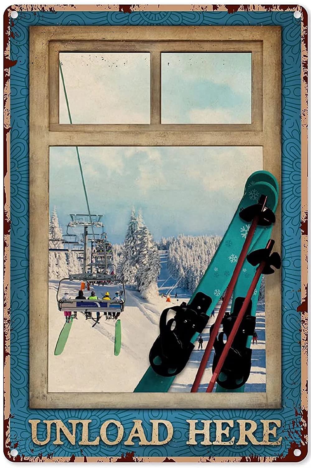 Tin Sign Ski Lift Vintage Retro Collectible tin Sign Wall Decoration Poster Home bar Restaurant Garage Cafe Art Metal Sign Gift 12x8 Inch