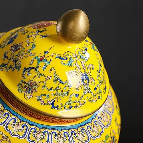 Miniatura 5 de Tarros decorativos de jengibre, frasco de cerámica de porcelana amarilla china antigua, con tapas selladas, decoración de comedor de cocina para el