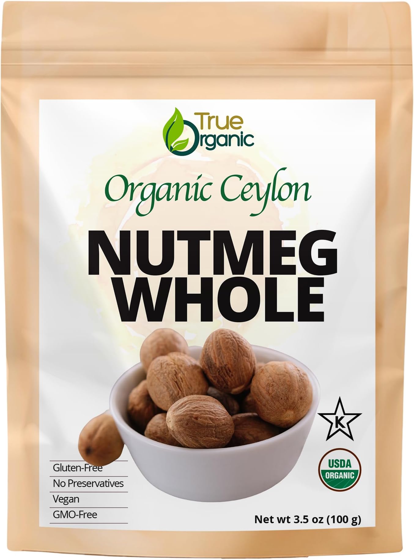 Ceylon Nutmeg Whole, Premium Grade, USDA & Kosher Certified, Gluten Free, Pure Ceylon Premium Quality 3.5 oz, Premium nutmeg for Cooking and Baking.