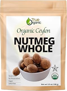 True Organic Ceylon Nutmeg Whole, Premium Grade, USDA & Kosher Certified, Gluten Free, Pure Ceylon Premium Quality 3.5 oz