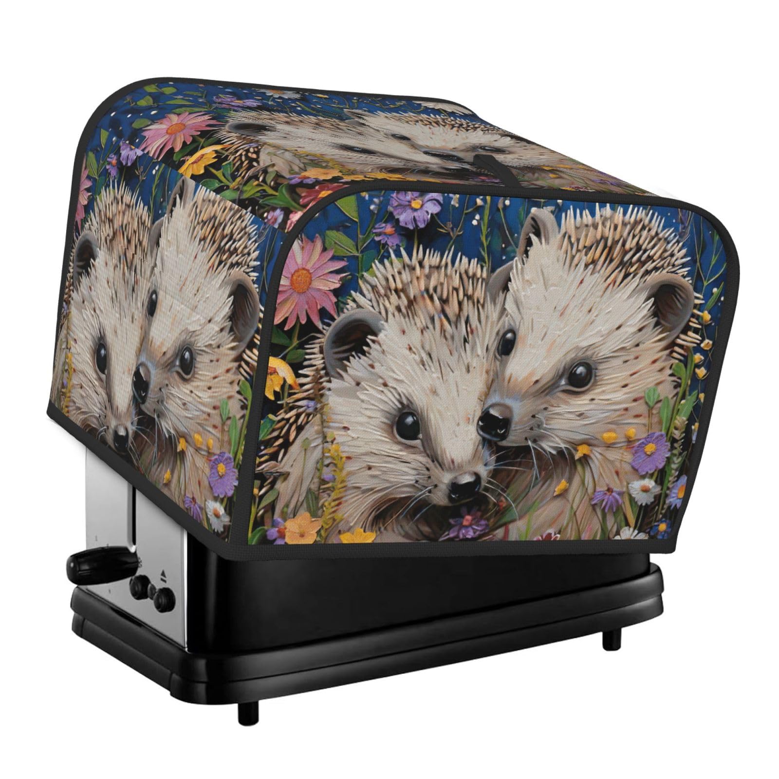 Floral Hedgehogs Print 4-Slice Toaster Cover Dustproof Waterproof Kitchen Appliance Protector For Bread