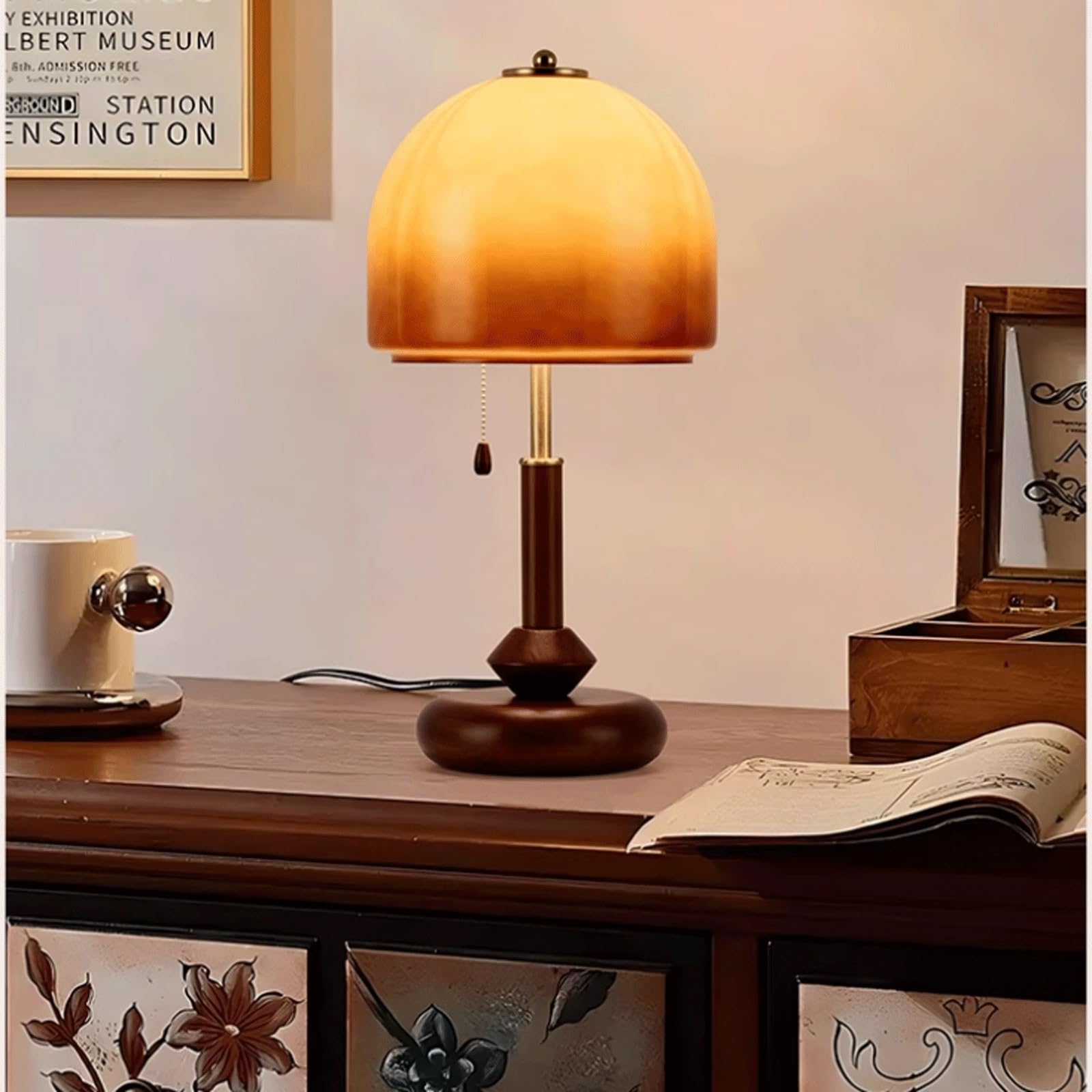 Retro drewniana lampa stołowa szklany klosz obok lampki nocnej lampa sypialnia salon kreatywna dekoracyjna lampa stołowa lampa biurkowa