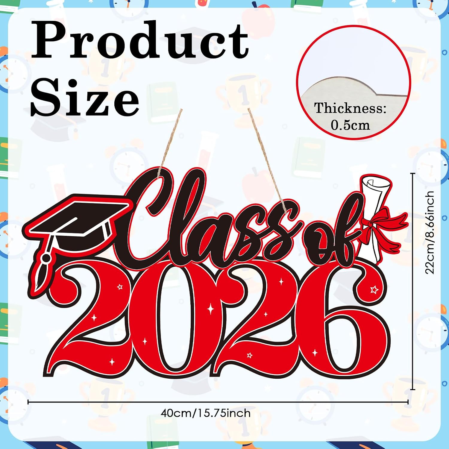 2026 Graduation Signs Decorations, 7 Pcs Class for 2026 Wooden Sign Graduation Party Photo Booth Prop, Wood Cutout High School College Graduation Ceremony Decor Supplies (Red & Black)