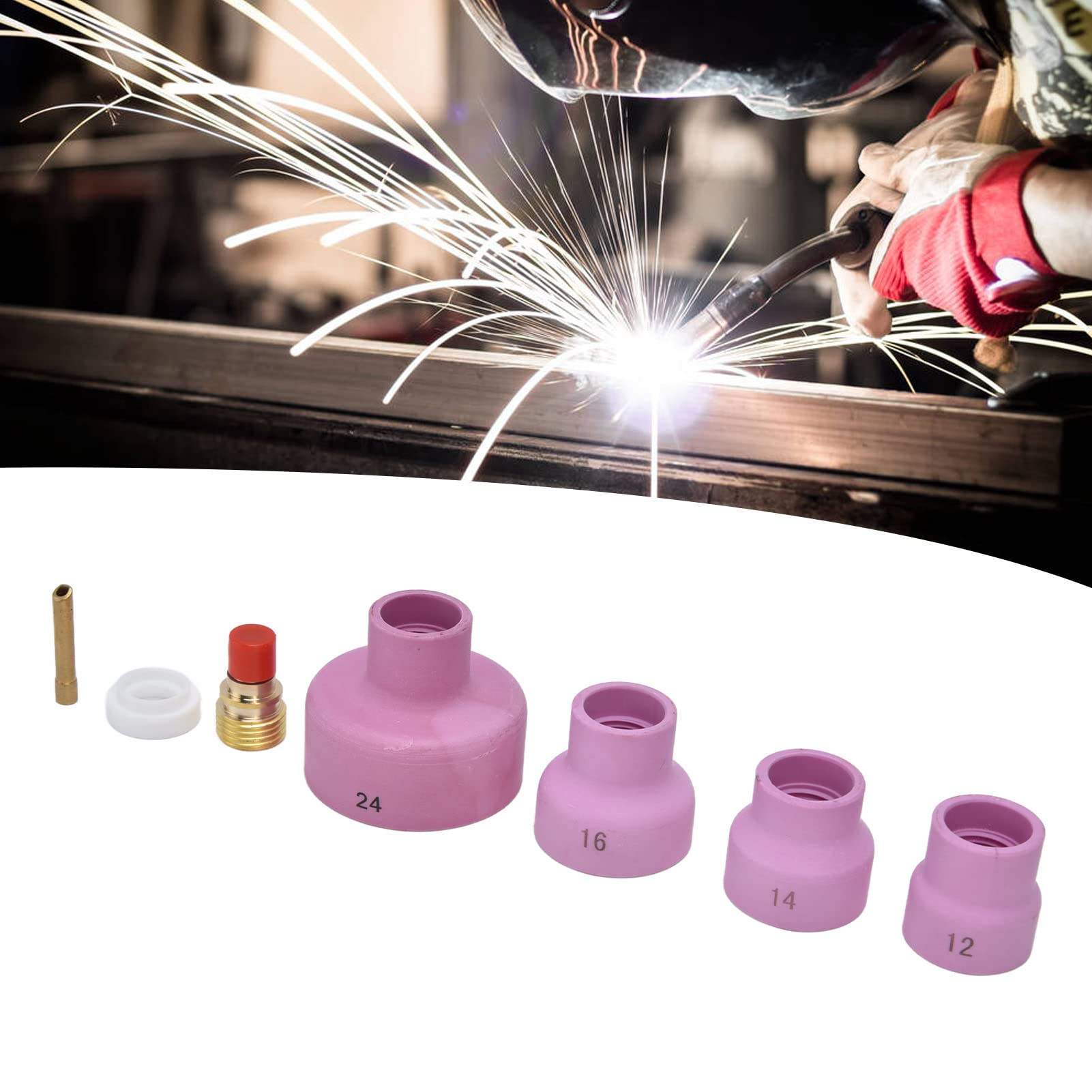 Collet Body Consumables Kit, WP 9 20 25 Welding Accessories TIG Gas Lens Kit 12 14 16, 24 Ceramic Mouth Ceramic Nozzle Stubby Gas Lens for TIG Welding