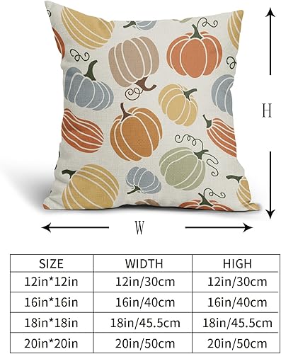 Miniatura 5 de Juego de 2 fundas de almohada de otoño de 18 x 18 pulgadas, con temática de Acción de Gracias, azul, amarillo, naranja, calabaza, decorativas, para