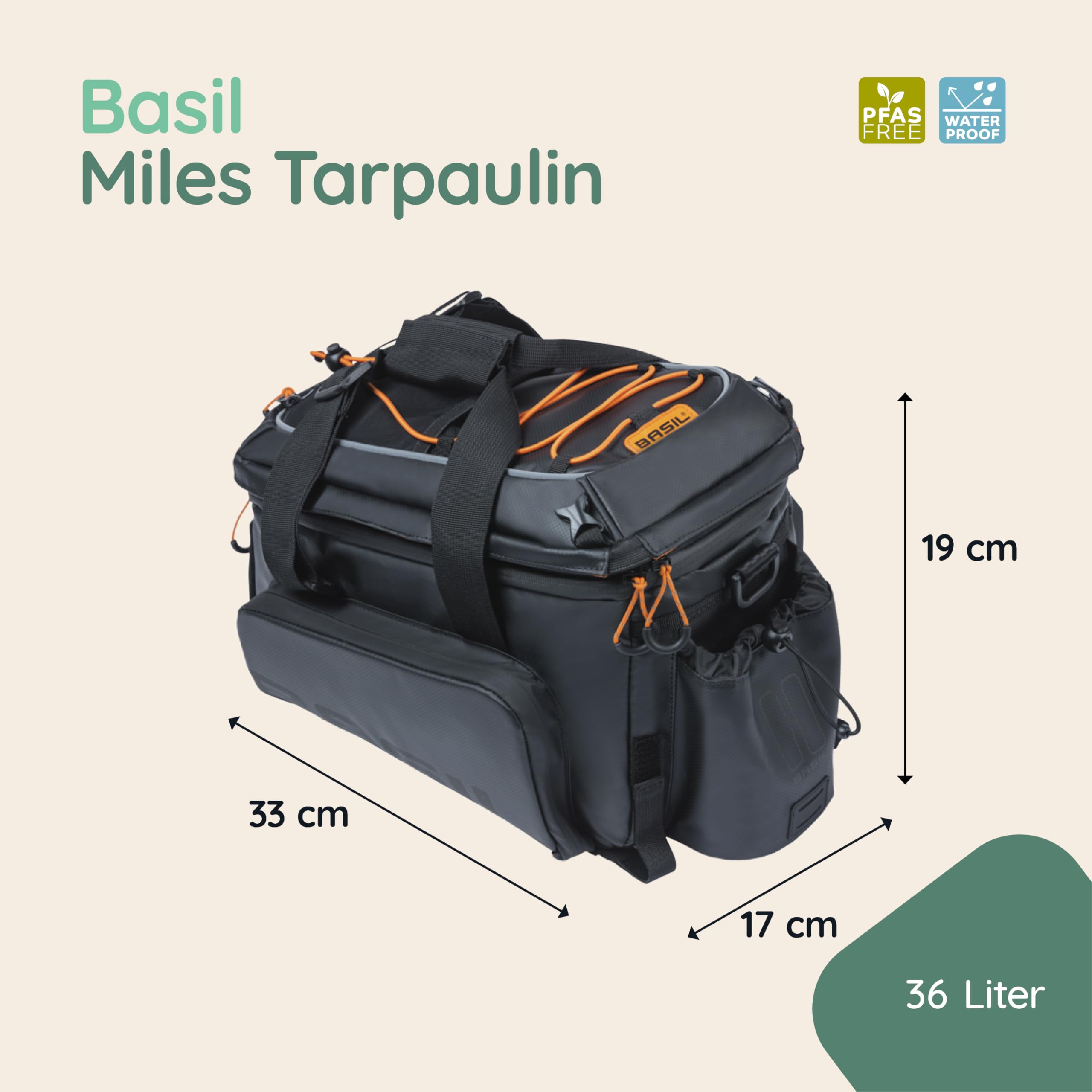 Basil Miles XL PRO, Borsa Portapacchi Unisex-Adulti, Nero/Arancione, 9-36ltr