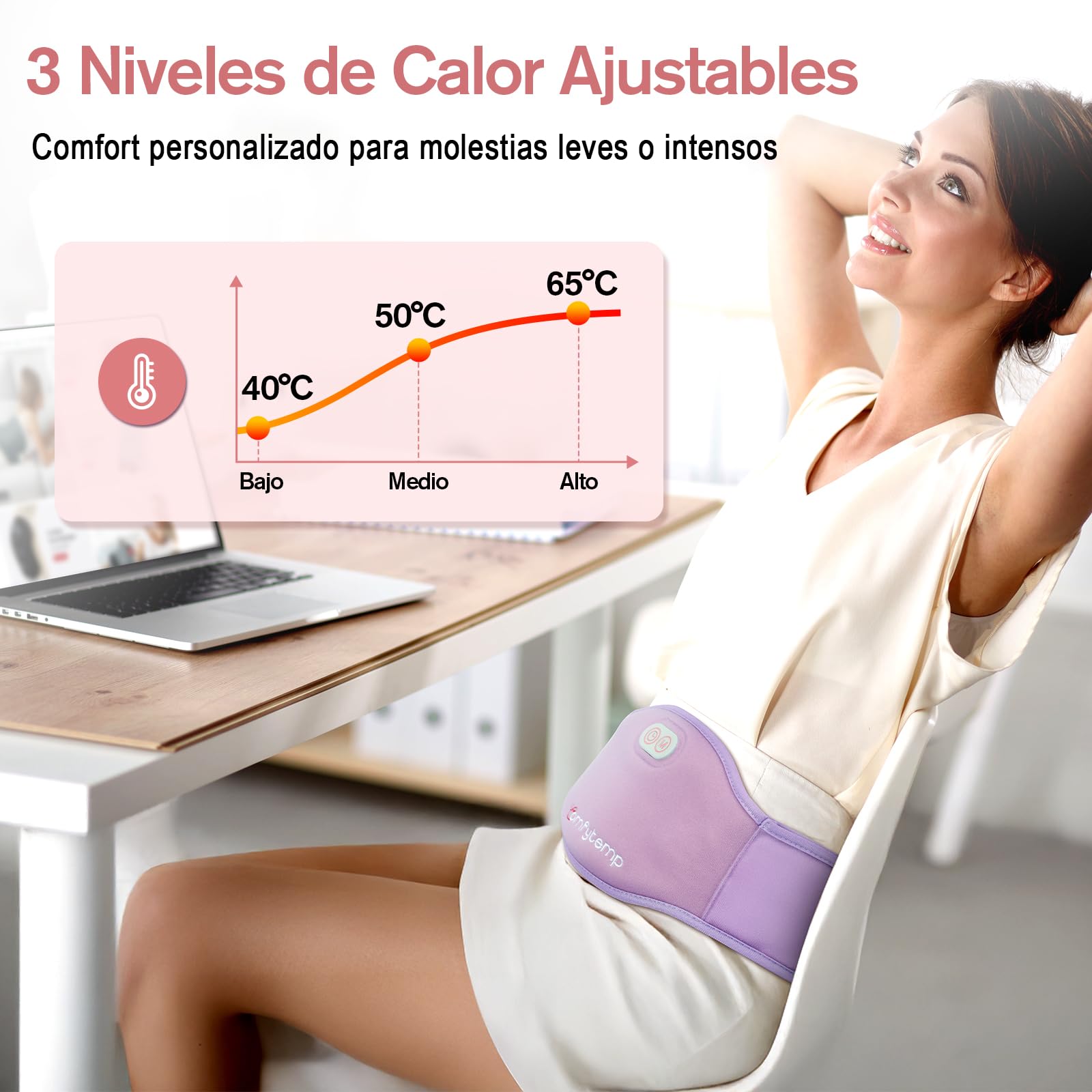 Comfytemp Almohadilla Térmica Menstrual Inalámbrica 5000mAh 150x16cm para Abdomen y Espalda