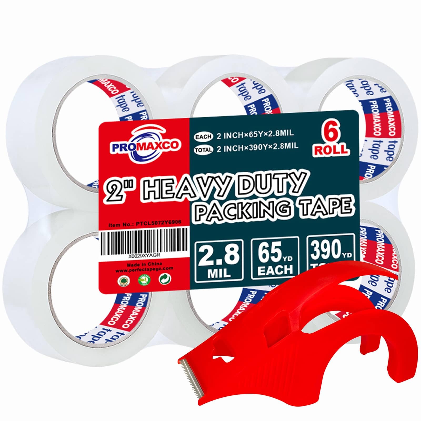 Cinta de embalar de alta resistencia, 6 rollos, total 432Y, transparente, 2.7 mil, verdadero 2 pulgadas x 60 yardas, ultra fuerte, recambio para embalaje y envío