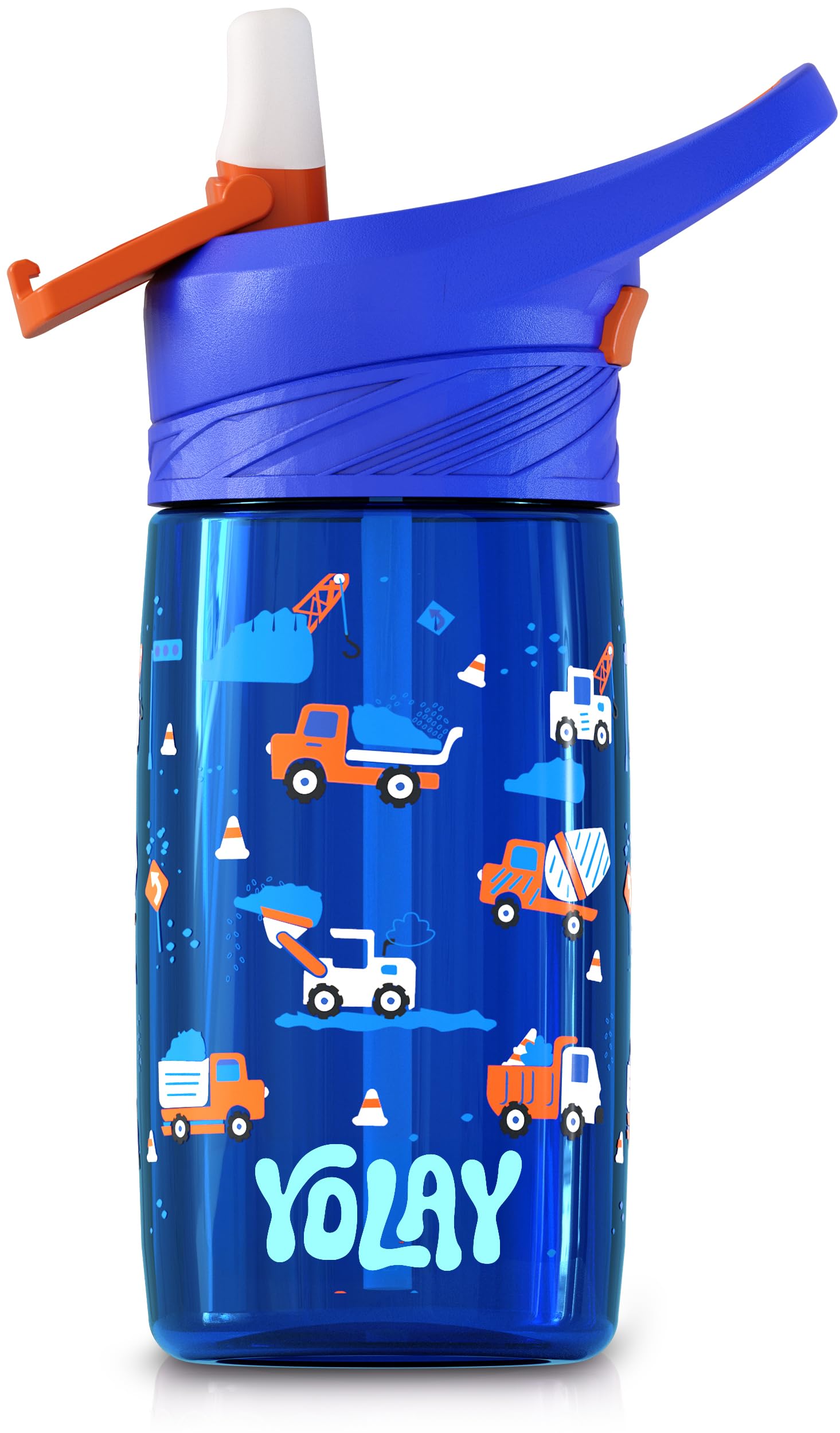 YOLAY Kids Water Bottle with Straw, 15 oz, Trucks
