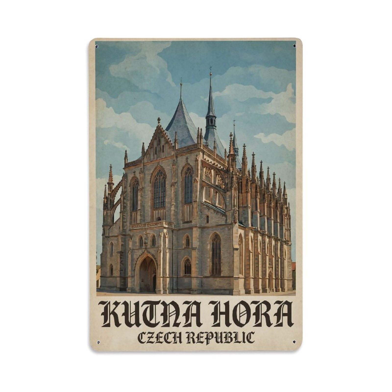 Vintage Czech Kutna Hora Travel Metal Tin Sign Plaque Wall Decor for Cafe, Club Bar, Office, Garden Metal Poster 8x12Inch