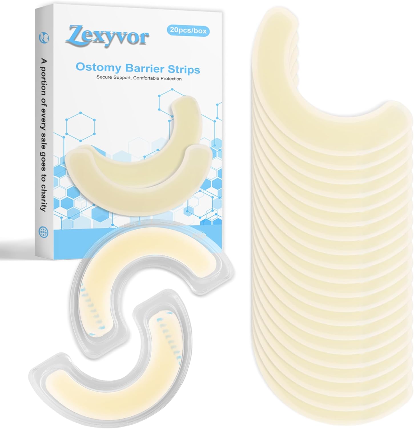 Product image of 20PCS Ostomy Barrier Strips Medical Grade Hydrocolloid Skin Barrier Tape for Colostomy, Ileostomy, Urostomy Bags Elastic Ostomy Rings Stoma Supplies Accessories