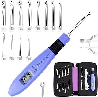 Crochet Hooks Set Digital Counter LED Light 12 Interchangeable Needles with Case Kit, Chargeable Stitch and Row Counter for Beginner Crocheting and Knitting (Purple)