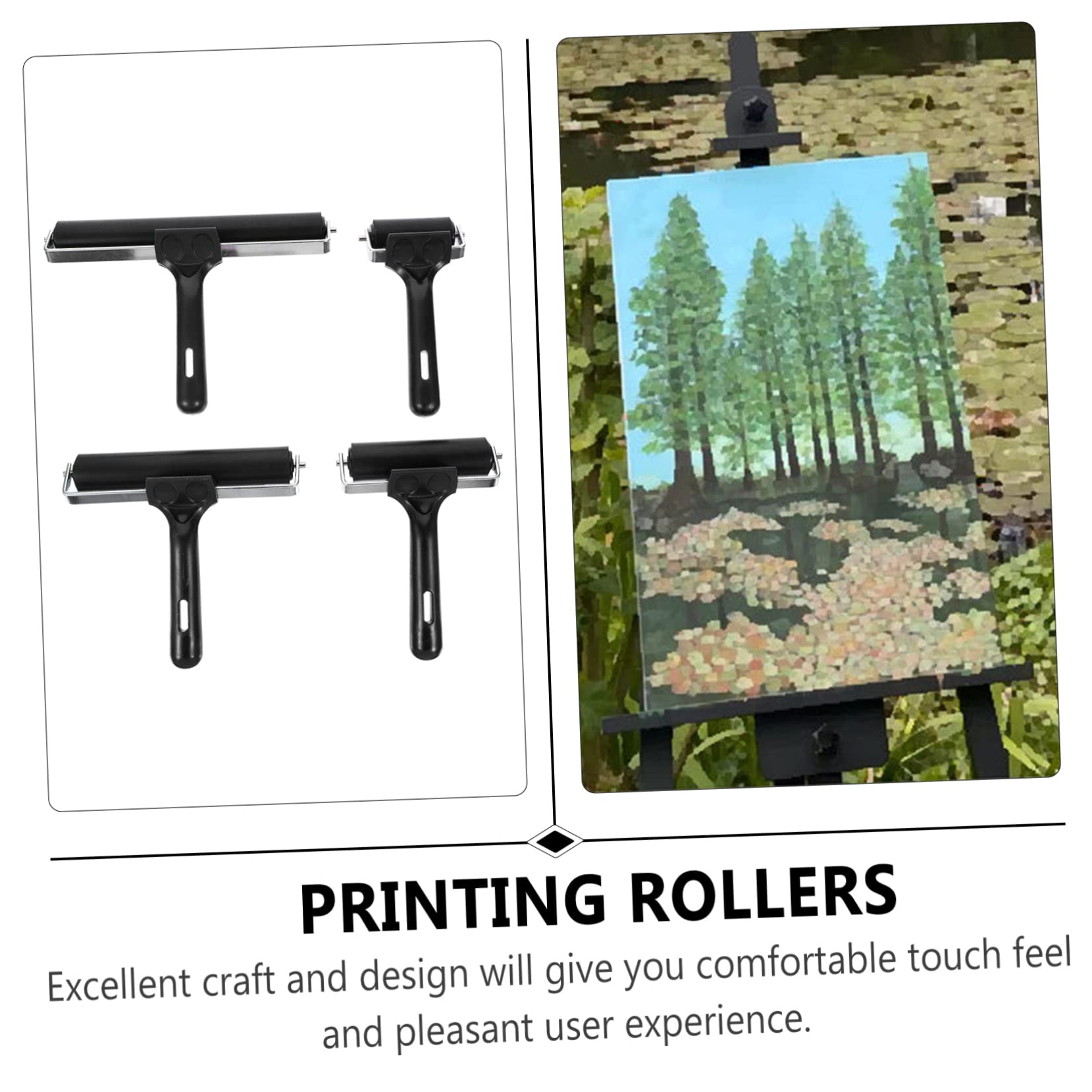 Rodillo Brayer de Goma Negro para Estampado, 4 Piezas