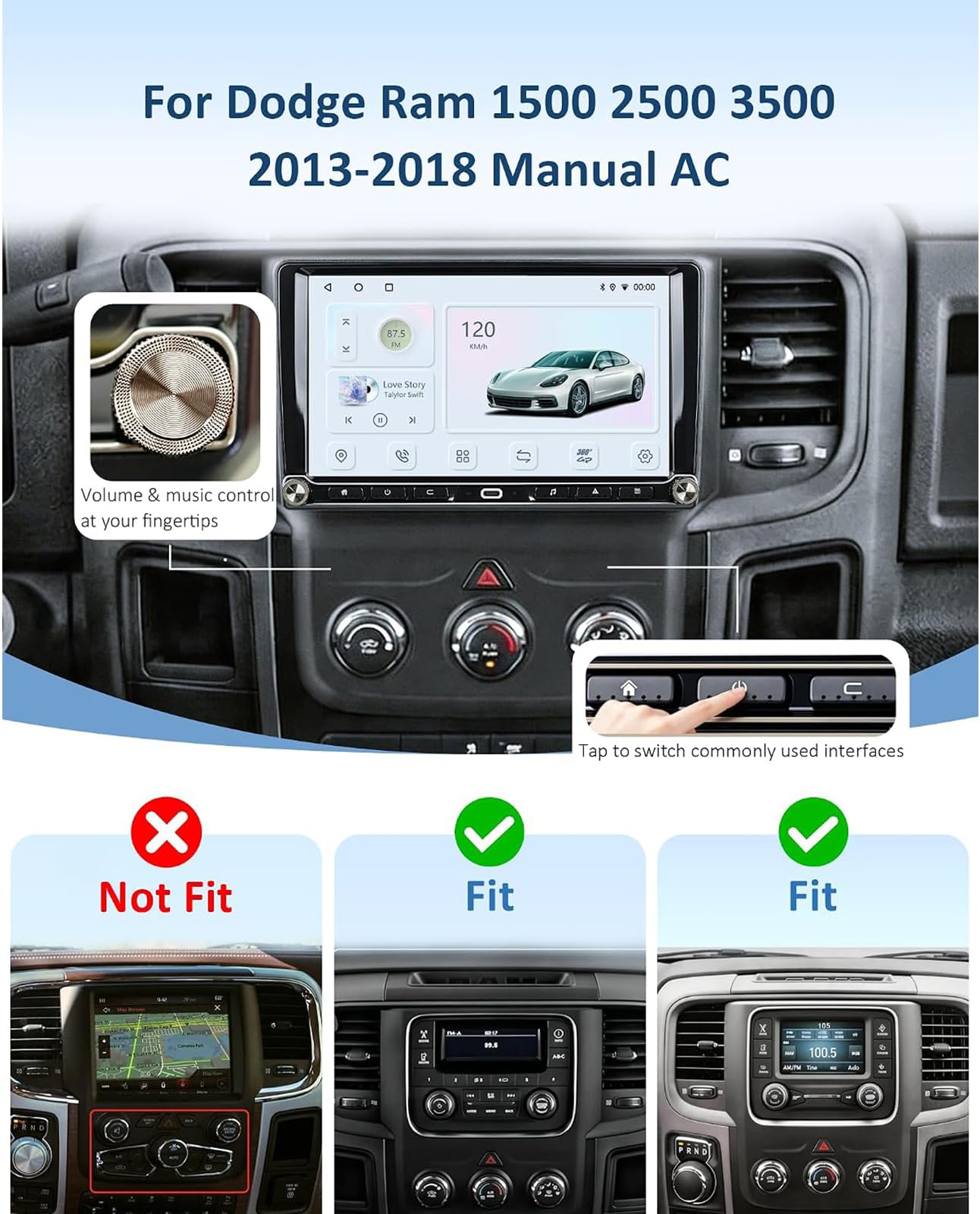Radio samochodowe dla Dodge Ram 1500 2500 2013-2018 ręczna klimatyzacja