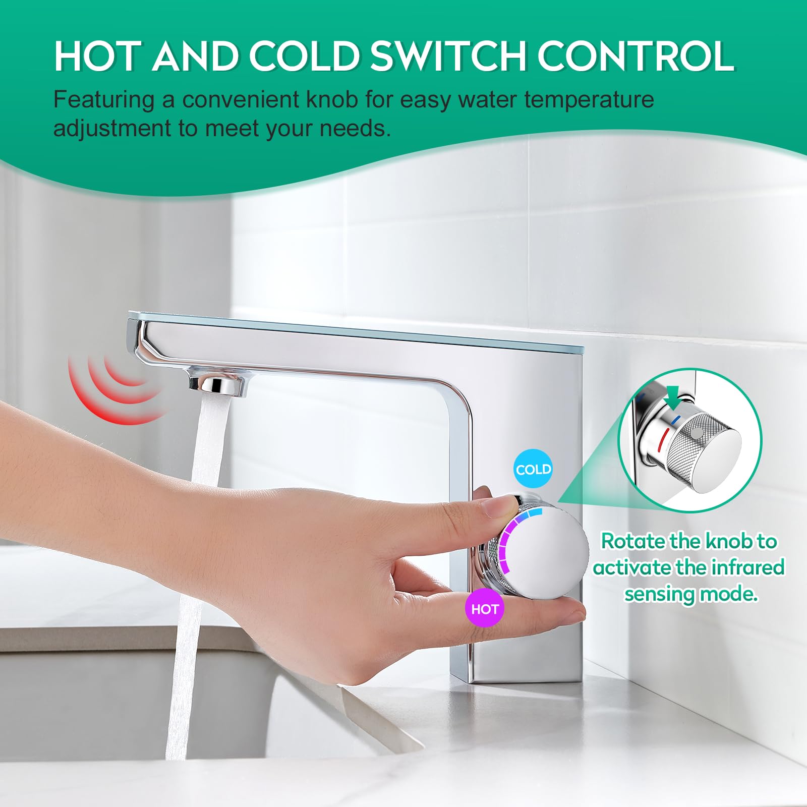 CREA Mitigeur de Salle de Bains Infrarouge, Robinet Lavabo Automatique à Infrarouge avec Température écran D'affichage Numérique, Mitigeur Lavabo Touchless, Chrome