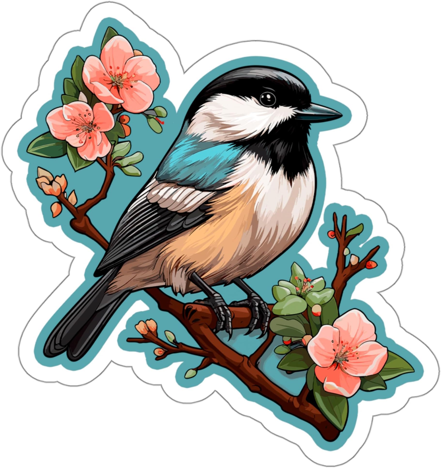 Black-Capped Chickadee Sticker 4 Inch Songbird Small Songbird - Waterproof Animal Vinyl Decal for Laptop Water Bottle Car Tumbler - Durable Aesthetic Long-Lasting Stickers for Adults ID44990