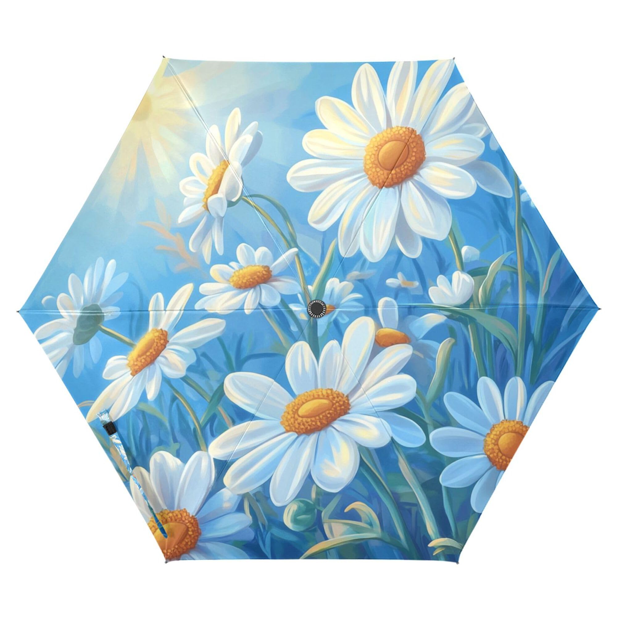 JUNZAN Blue Daisy Hello Sunshine Bloom Spring Travel Umbrellas 39 Inch Uv Defence Automatic Open Close Umbrella For Boys for Men Outdoor Defence Accessories