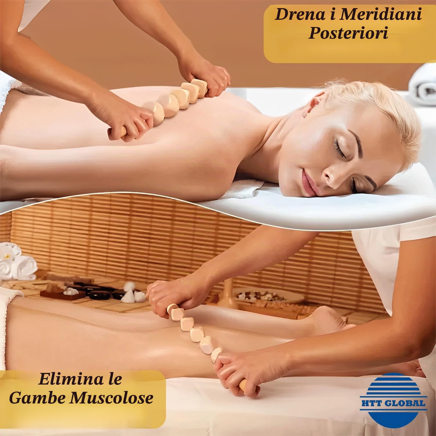 Wood Massager 7 Pezzi Set per Corpo, Strumenti di Maderoterapia per Massaggio Muscolare, Drenaggio Linfatico e Relax, Rulli e Barre in Legno per Gambe, Braccia, Schiena – Benessere Casa Spa