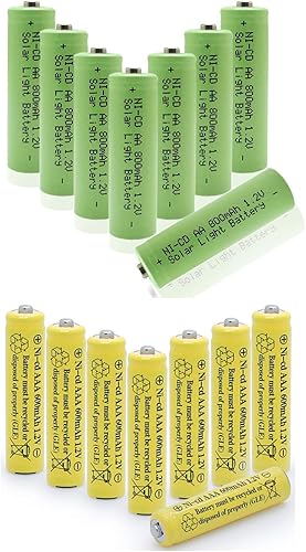 XUNTU Batería solar AA 1.2V 800mAh NiCd Combo con AAA 1.2V 600mAh NiCd para luces de jardín exteriores