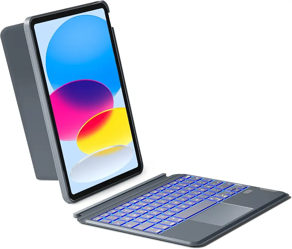 Inateck Case with Keyboard for iPad 10 Generation, Keyboard with Touchpad for iPad 10th Gen 10.9 Inch 2022, Removable, 7-Colour Backlight, Portrait/Landscape Stand, QWERTZ, KB04112