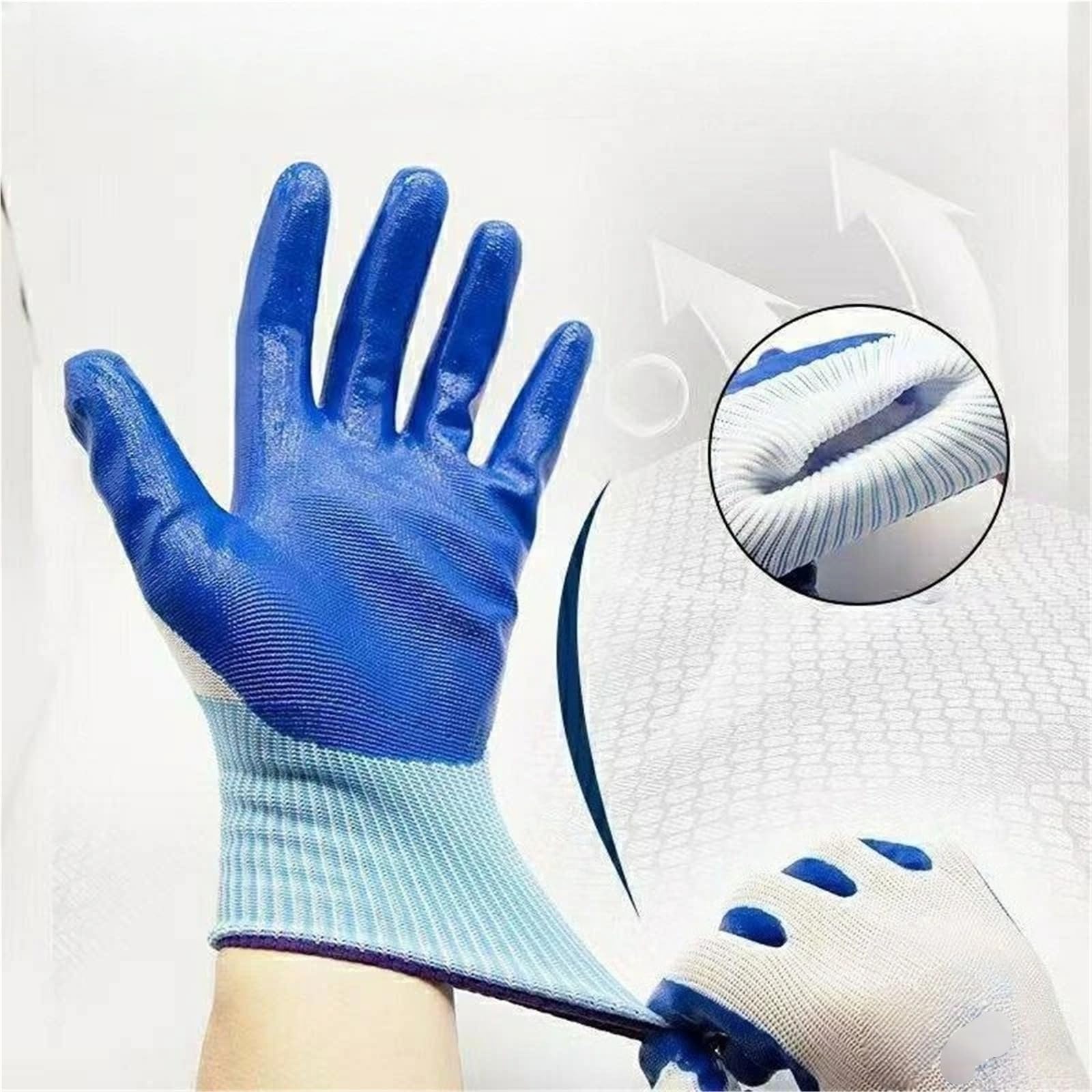Genérico Compatible con 12 pares de guantes de trabajo de nitrilo espesado | Guantes de protección laboral antideslizantes for manipulación en obras de construcción.